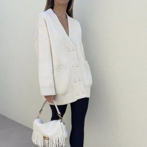 Pearl Button Cardigan Coat | Cream